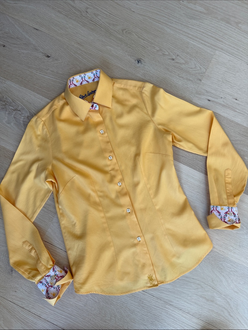 Robert Graham Yellow Button-Down Shirt with Floral Trim